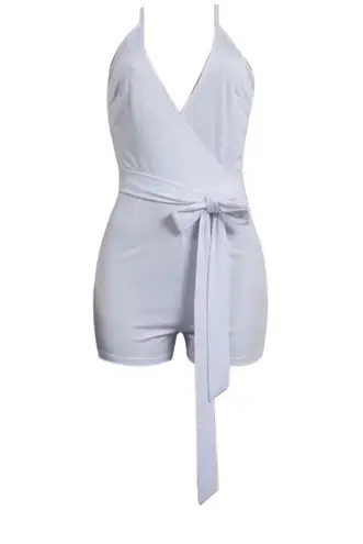 Akmipoem White Short Wrap Deep V Neck Sleeveless White Romper