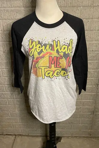 Next Level Apparel You Had me at Tacos Graphic Print Raglan TShirt Size Small