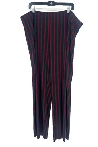 Susan Graver Striped Liquid Knit Pull On 2X Pants Black Red Straight Casual