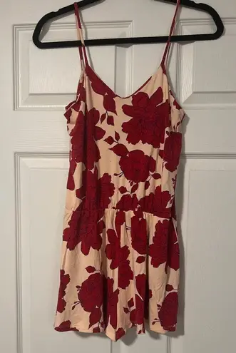 Fighting Eel Romper Hawaiian Flower Floral Red Beige Luau Magnolia Peony XS