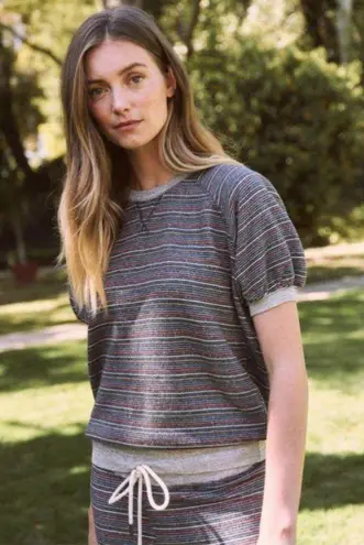 The Great ππ Puff Sleeve Sweatshirt + Wide Leg Cropped Sweatpant Large L NWT