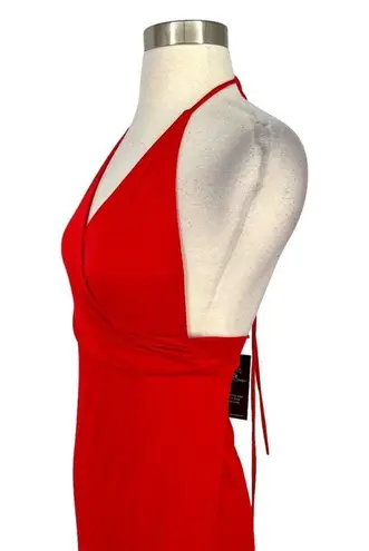 K Too Halter High Leg Slit Jersey Maxi Dress Red Size Large NWT