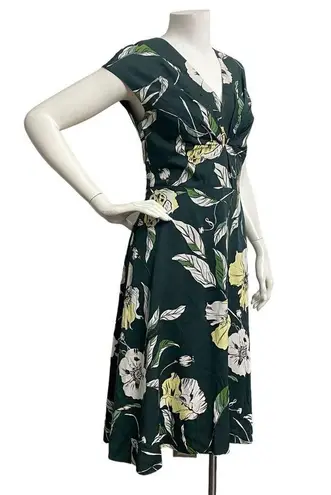 Classiques Entier Anthropologie Dress Green Yellow Stretch Silk Midi A-Line sz 4