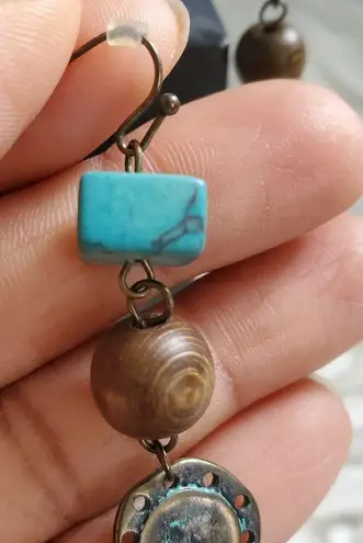 Lightweight Aztec Bohemian Stone Wood Metal Dangle Earrings