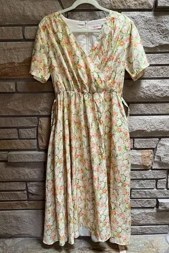 Ivy City Co faux wrap Lyra Midi Dress Yellow Floral Print Cottagecore size 2