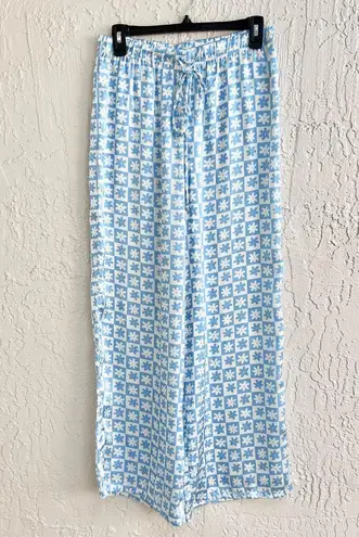 Daisy Lisa Say Gah  Check Pull On Drawstring Loungewear Wide Leg Pant Blue Medium