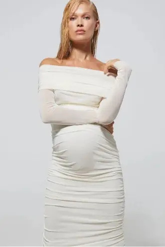 BUMPSUIT NEW Off The Shoulder Soft Mesh Maternity Dress in Ivory