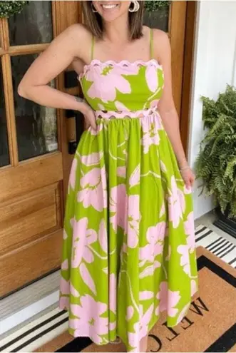 Peach Love California Peach Love Boutique Ric Rac Trim Back Tie Maxi Dress Olive/Pink Size M