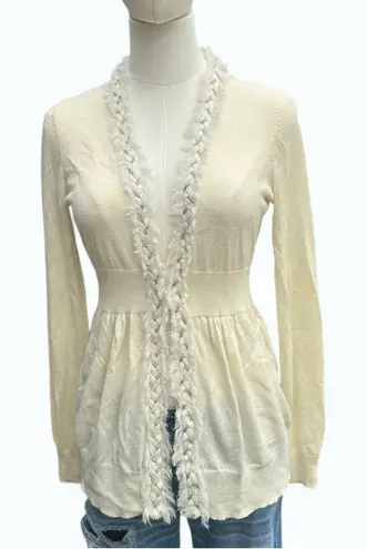 Rebecca Taylor Wool Blend Braided Trim Frizz Collar Cardigan Sweater S - Image 1
