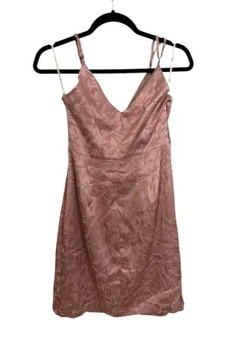 Lulus Dress Womens Small Classy Moments Mini Blush Satin Jacquard Twist Front Pink