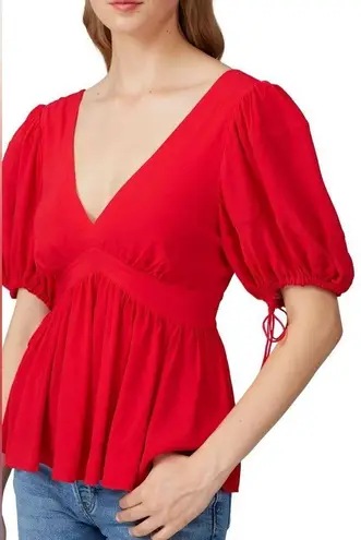 Proenza Schouler Red Puff Sleeve Tie Top