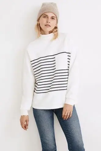 Madewell  Size XS Sweatshirt Resourced Cotton Mockneck Pocket Nautical Stripe