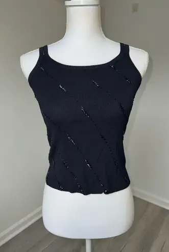 KCUL Vintage Black Knit Beaded Tank Top Fitted Minimalist Club Y2K 2000s Size none