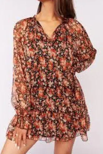 Aakaa You Better Believe It Brown Floral Long Sleeve Mini Dress Sz.S NWT