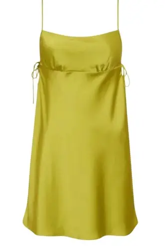 Rumored Meadow Mini Dress LARGE Square Neck Green Satin Empire Cocktail NEW