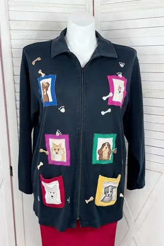 Bechamel Dog Lover Embroidered Patches Full Zip Cardigan Jacket Blue Large