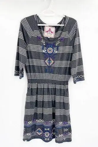 Johnny Was Striped Embroidered Gray Dress Size M