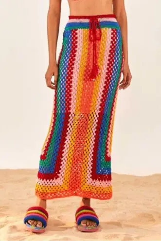 Farm Rio NWT Striped Scarf Crochet Midi Multicolor Skirt S