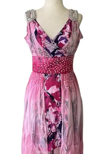 Stunning boutique mini dress with sheer maxi overlay Pink