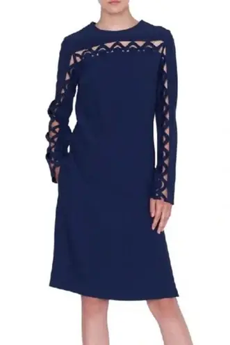 Akris Punto Navy Blue Scallop Wave Cutout Knee-Length Shift Dress