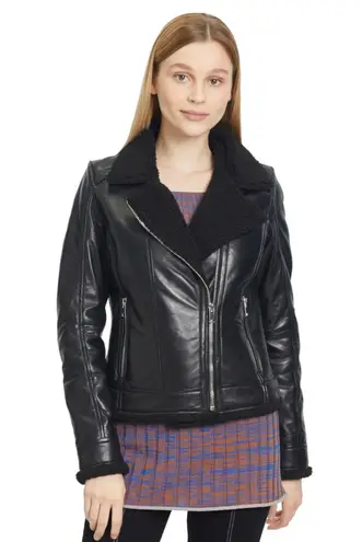 Mauritius Gila lamb leather faux sherpa lined motorcycle jacket size US 6 small