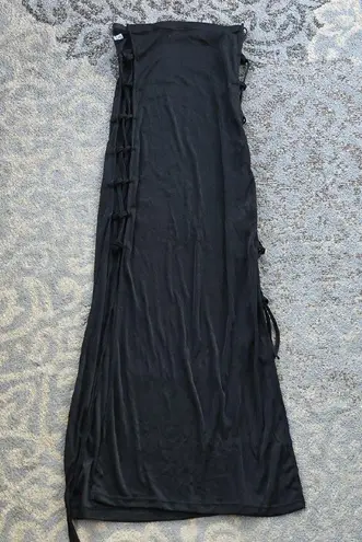 Lace Up Open Side Maxi Skirt Black Size undefined