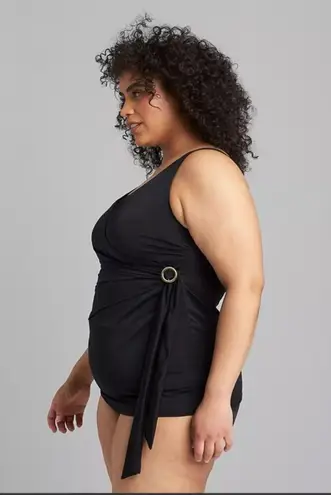 Cacique Swim by Women's Ruched Faux-Wrap No-wire Swim Tankini Top Black sz. 30