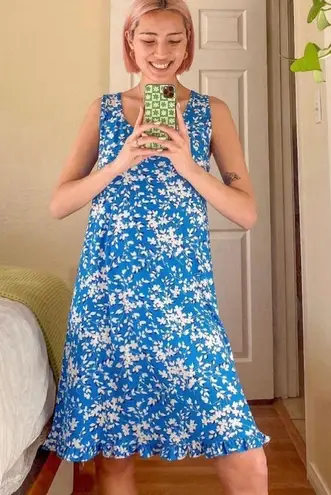 Draper James Sleeveless Floral Ruffle Bottom Dress Blue White Size Small / Med