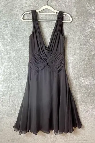 Tadashi  Collection Chocolate Brown Silk Chiffon Plunge Neck Flare Dress Size 10