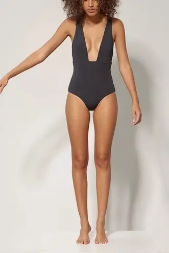 Mara Hoffman Audrey Black Plunge Neck One Piece Swimsuit Size Medium