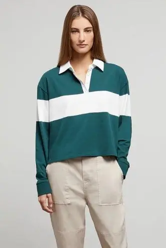 ONIA NWT  Cropped Rugby Polo Shirt Hunter Green & Off-White Striped Athletic sz L