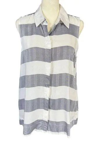 Cupid Blush By Anthropology Cupio Blush gray and white striped collared sleeveless button down shirt size M