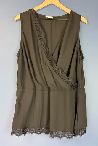 Pleione Black Crossover Lace Accent Peplum Sleeveless Blouse Size 1X