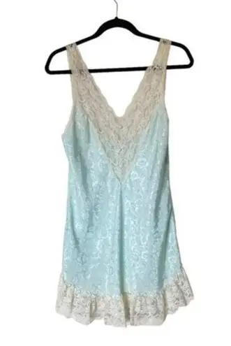 Vintage Val Mode Night Gown Nightie Sleep Dress Teal Lace Trim Size Medium