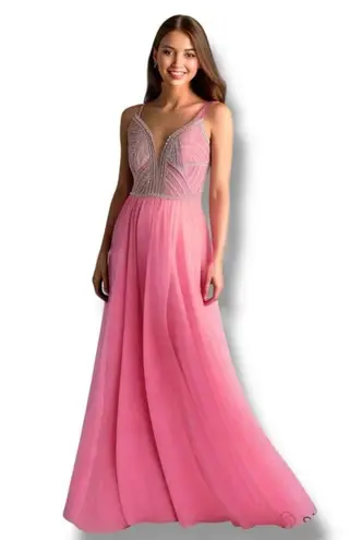 Vienna Prom Dress Pink with Silver Rhinestones Size 2