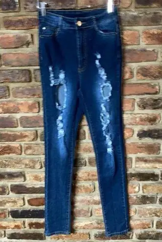 BOB Jeans Faded Dark Wash Blue Denim Distressed Skinny Jeggings Size 7/8