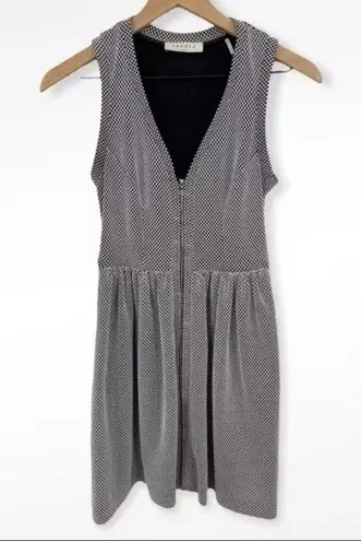 Sandro PARIS HOUNDSTOOTH ANGLE GRID CHECKED BLACK WHITE SLEEVELESS DRESS