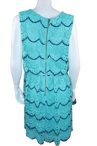 Luxology Womens 14 Blue Teal Crochet Lace Sleeveless Midi Dress Elastic Waist