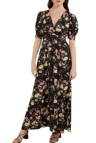 FRNCH  The Amaria Floral Dress in Black Floral size Small Short Puff Sleeves NWT