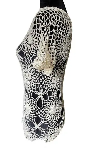 Handmade Cream Boho Hippie Eclectic Witchy Earthy Sunburst Floral Crochet Top Size M