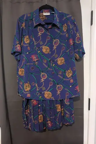 Alfred Dunner Purple Pleated Blouse & Skirt, Vtg Women's Size 16, Watch & Horse