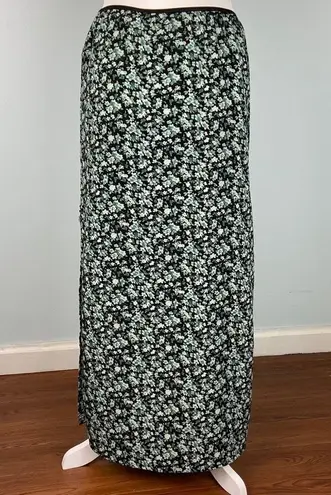 Vintage Blue  Maxi Skirt in Black Green All-Over Floral Side Slits Size Small