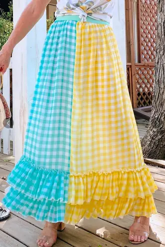Eva Franco Lynsey Gingham Maxi Skirt Yellow Motif Size XS