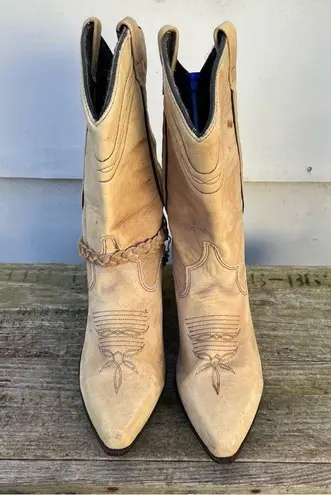 Vintage 80s Acme Cowgirl Western Rockabilly Biker Boots Chain Harness 8 1/2 Size 8.5