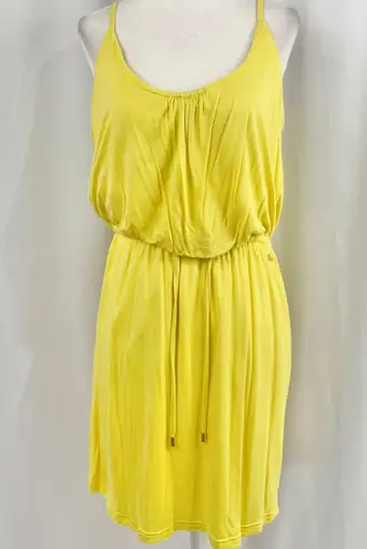 Guess Tie Waist Spaghetti Strap Mini Dress Knit Jersey Yellow
