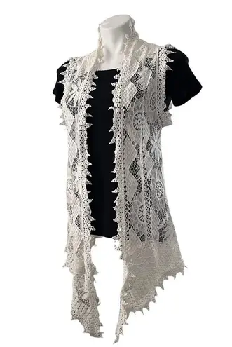 Poof! POOF Francescas White Crochet Boho Tunic Vest Festival Hippie