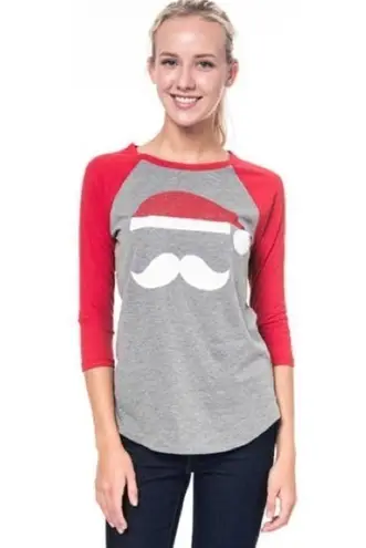 Modern Lux NWT Santa Claus Christmas Raglan Tee Gray Red New