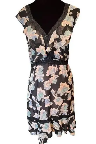 Mary & Mabel NEW Boho Floral Ruffle Hem Picot Lace Fit and Flare Mini Dress