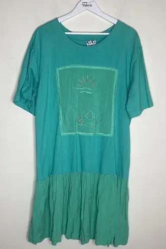 CC Collections Y2k Teal Green Summer Dress Swim Coverup Beach Medium Blue
