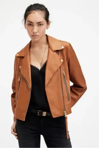 ALLSAINTS ALL SAINTS Dalby Leather Biker Jacket Cognac Brown 2 NWOT
